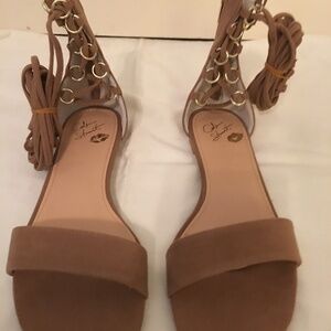 𝅺TAN and gold lace up wrap sandals Colin Stuart NEW